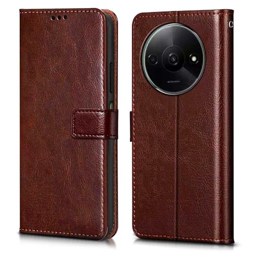 WOW IMAGINE Shock Proof Flip Cover Back Case Cover for Mi Redmi A3 | Redmi A3X | Poco C61 (Flexible | Leather Finish | Card Pockets Wallet & Stand | Brown)- Best and cheap mobile covers in India