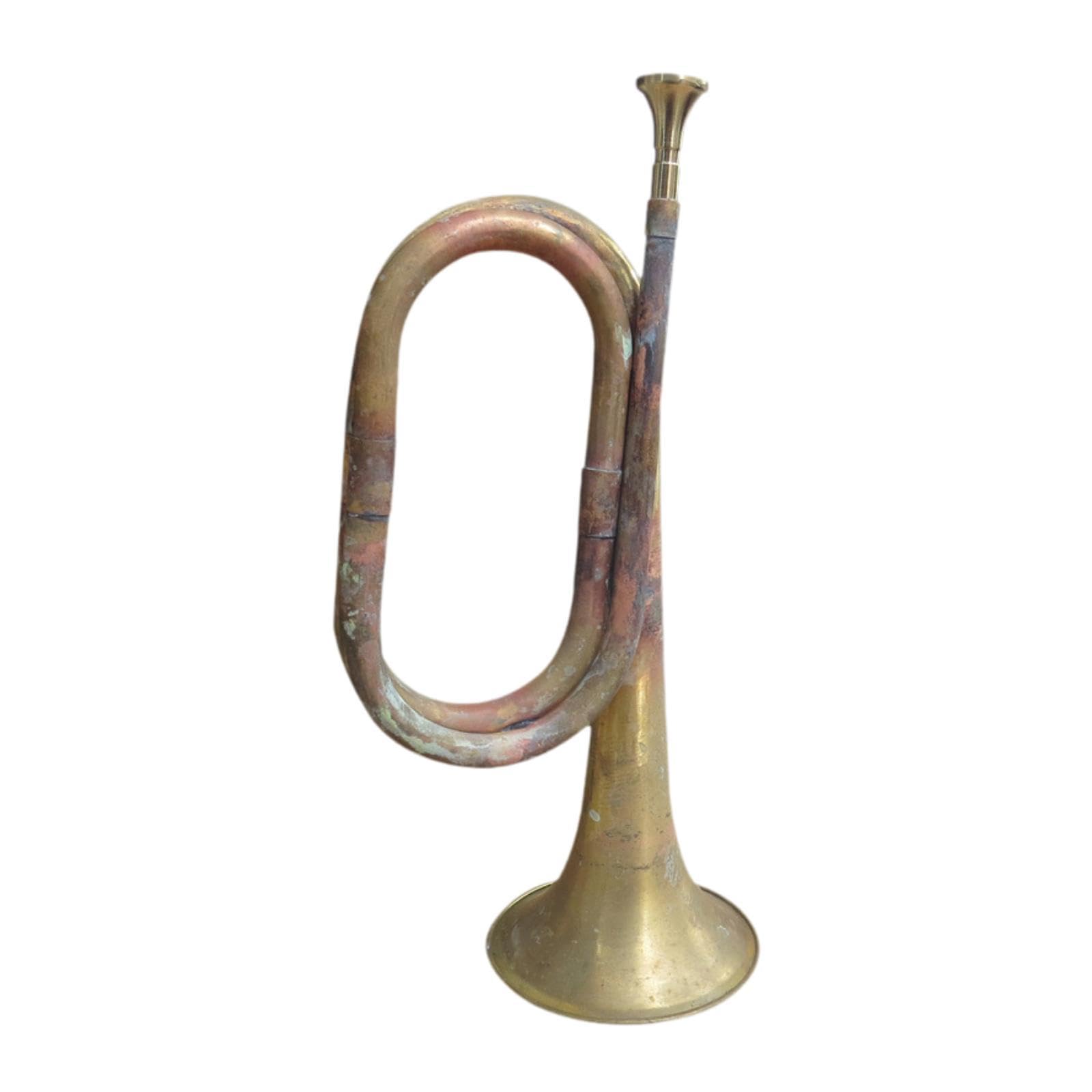 kowaku Trompeta de caballería, de explorador, pequeña de latón, trompeta de latón completa para banda escolar, Antiguo
