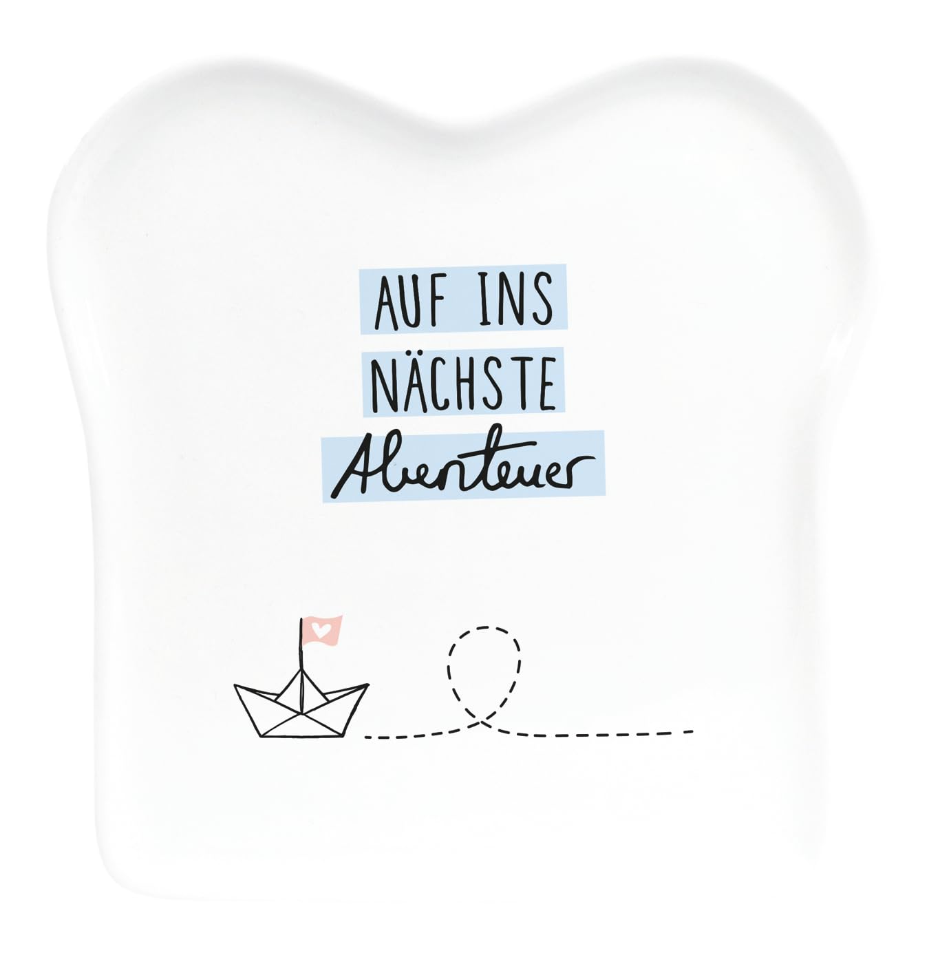 Grafik-Werkstatt Toast Plate with Saying | Porcelain | Adventure, 14.5 x 15.5 cm, White