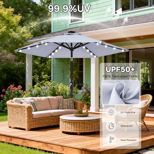 Image of ABCCANOPY Durable Solar Led Patio Umbrellas with 24LED Lights 7.5FT with 6 Sturdy Ribs (Fog Gray)