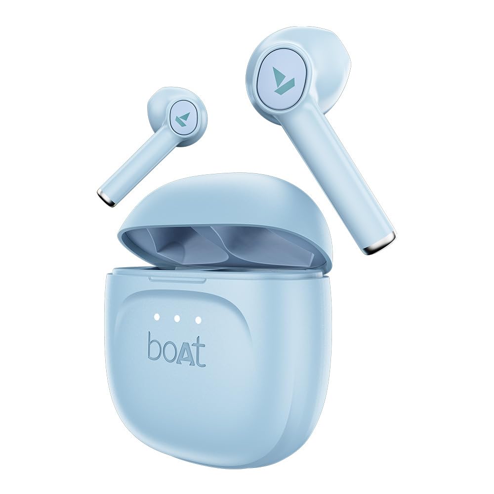 boat airdopes 131 gen 2, 13mm drivers, 70h battery, enx tech, beast mode 45 ms low latency, asap charge, bluetooth earbuds, tws ear buds wireless earphones with mic (ice blue)