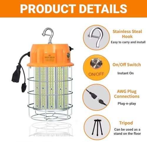 400W LED Temporary Work Light,Portable Hanging Construction Work Light,5000K 56000LM,with ON/Off Button & Hook Jobsite Lighting