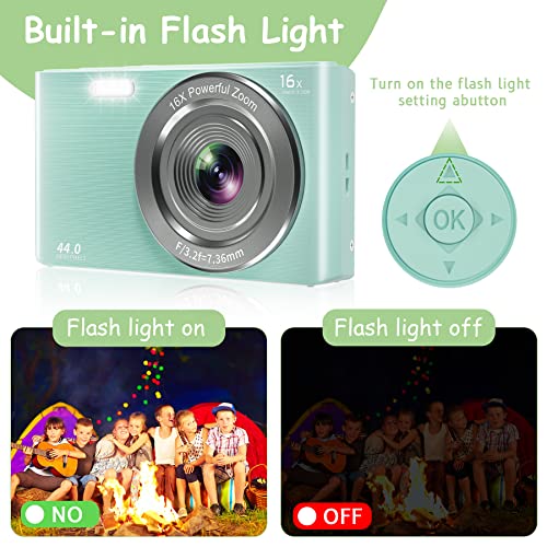 Uikicon Digital Camera, 4K 44Mp Kids Camera With 32Gb Sd Card And 2 Rechargeable Batteries, Small Mini Point And Shoot Compact Digital Cameras For Beginners, Kids And Teens - Green #TOP3