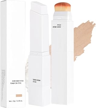 Tryskintle Korean 2 in 1 Colour Changing Foundation Stick, Full Coverage White Foundation for Mature Skin with Brush, Lightweight & Hydrating, Long-Lasting Base Makeup for Natural Finish #2 Light
