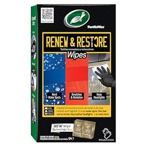 Turtle Wax 54349 Renew and Restore Wipes, Car Paint Scratch Removal, Works on Water Spots, Headlight Oxidation, Glass, Metal and More, Pack of 8 Wipes