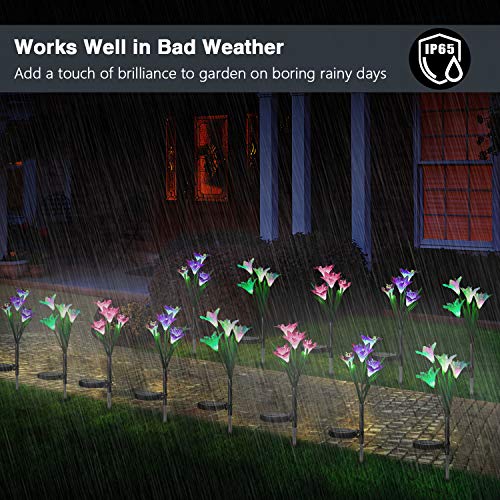 Solar Lights Outdoor Garden Decorative Flowers 6 Pack, WdtPro Waterproof Solar Garden Lights with 24 Lily Flowers, Multi-Color Changing LED Solar Powered Landscape Lights for Yard Garden Patio - Thumbnail 3