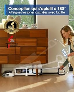 Tineco Floor One Stretch S6 Aspirateur Laveur, Aspirateur Sec et Humide Puissant Intelligent, portée à Plat 180°, Nettoyage Deux Bords, Auto-Nettoyage Flashdry à 70℃ en 5 Min, 40 Min d'autonomie