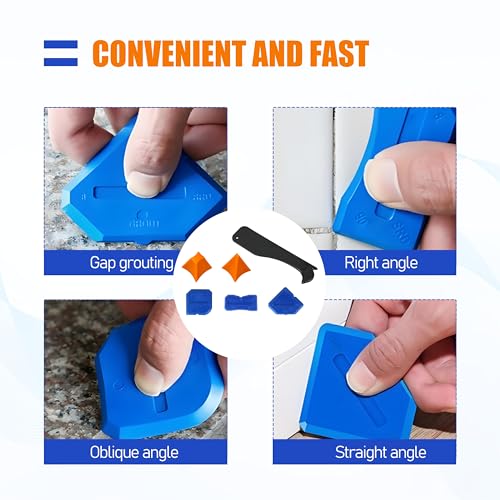 Image of Silicone Caulking Tool Set, 6 Piece Seam Finishing Applicator, Reusable Sealant Tools for Kitchen and Bathroom