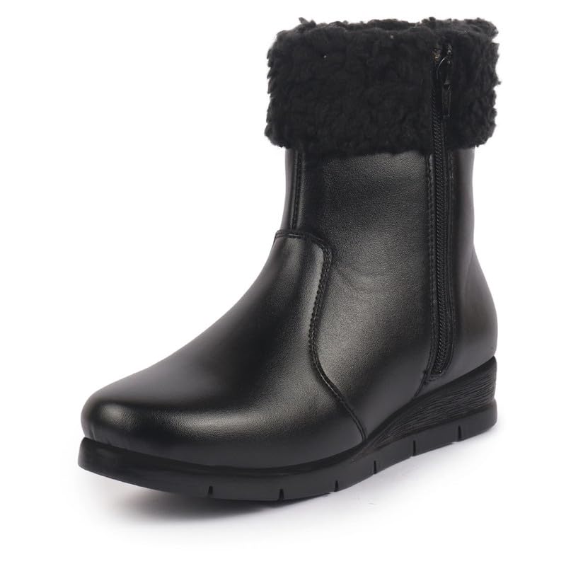 Image of FAUSTO Women High Top Side Zipper Platform Wedge Heel Formal Furr Boot | Winter High Ankle Slip On Boots
