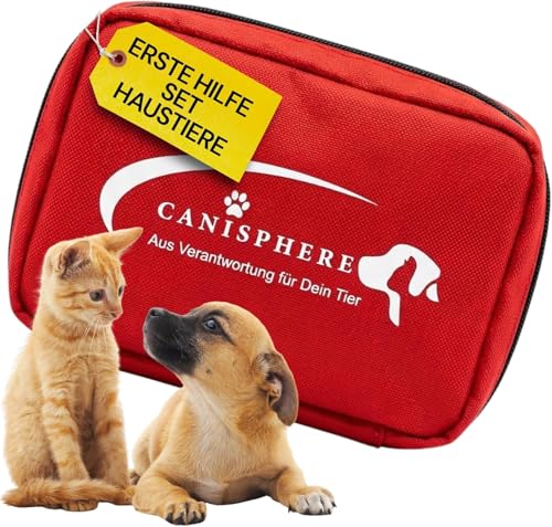 Canisphere Erste Hilfe Set to Go Hund & Katze - Kompakte Hunde Reiseapotheke im Softcase - 10-teiliges Hunde/Katzen Notfallset mit Gürtelschlaufe - Ideal für Spaziergänge Training & Outdoor