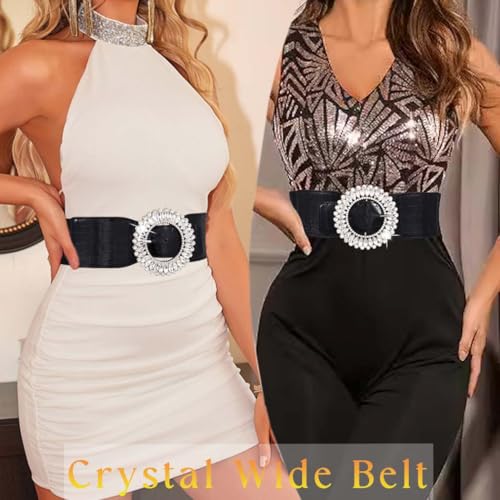 Elastic Wide Belt for Women Rhinestone Stretchy Belt for Dress Fashion Cinch Leather Belts Ladies Waist Belts 7