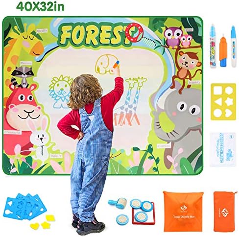 Fansteck Water Doodle Mat, Large Water Drawing Mat 40X32 inch, No Mess Aqua Magic Doodle Mat with 24 Accessories, Colorful Educational Toy and Ideal Gift for Toddlers, Boys, Girls Age of 2 3 4 5 6 7 8