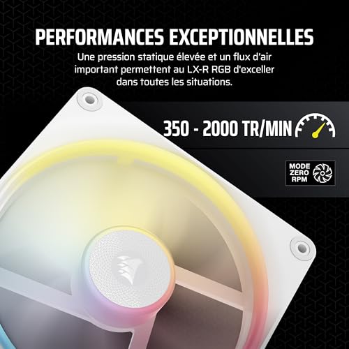 CORSAIR iCUE Link LX140-R RGB 140mm PWM Ventilateur Inversés – Kit Double Ventilateur – Faible Bruit, CORSAIR Palier à Dôme Magnétique, Double Boucle Lumineuse, Vis QuikTurn™, Mode Zéro RPM – Blanc