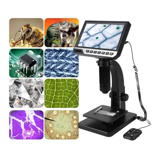 Image of 500X-2000X Dual Lens Digital Microscope 7 inch 1080P LCD with 10 Adjustable LEDs for Lab Medical Soldering and PC Use