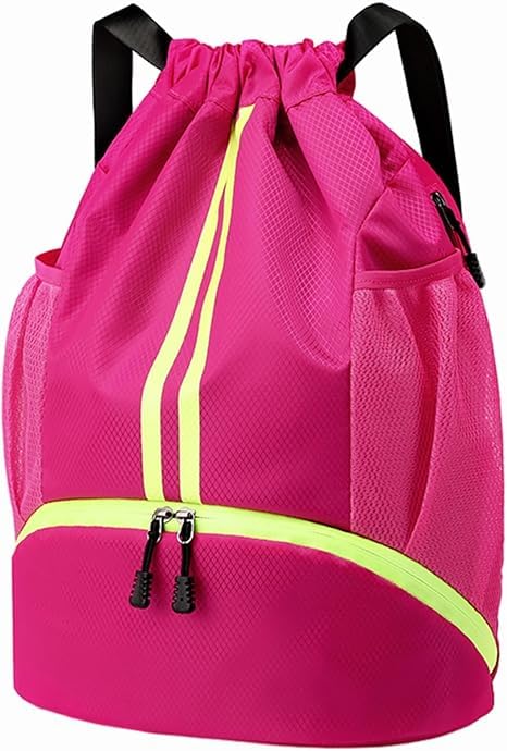 Drawstring Gym Backpack for Men & Women, Waterproof Oxford Fabric Sports Drawstring Bag with Shoe Compartment, Wet Pocket, 22L Lightweight String Backpack for Gym Swimming Travel Yoga College-image-25