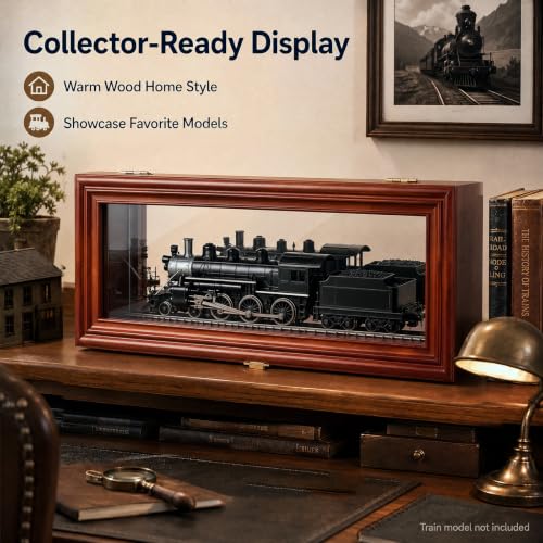 Image of Silipull O Scale Train Model Display Case Brown Pine Wood Collector Display Box Tabletop and Wall Mounted Train Shelf with Mounting Hardware Keys for Railway Model Collectors Gifts Wall Decor