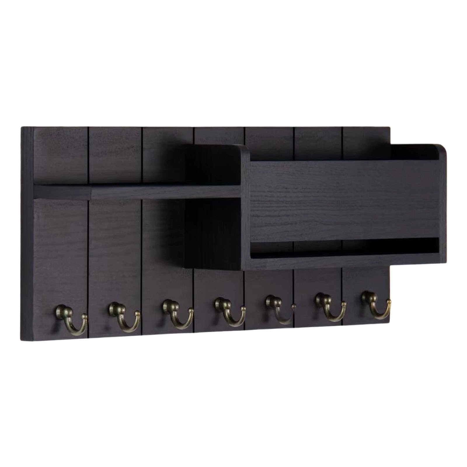 TQUXNGA Natural Wood Wall Storage Solution Having Multiple Compartments and Hooks for Mail Keeping and Decor Wall Mounted Shelf