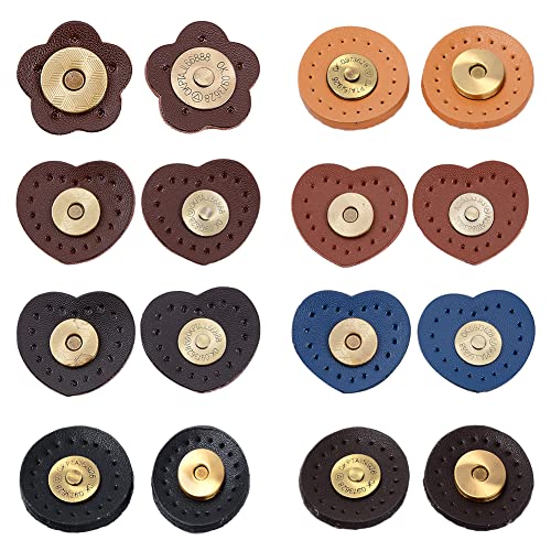 WADORN 6 Color 3 Estilo Cuero de PU Broche Magnético para Monederos Cierre Magnético Redondo Cierre de Cierre Botón de Costura para Bolso de Mano Bolso Monederos Bolso Craft DIY (Corazón, Flor)