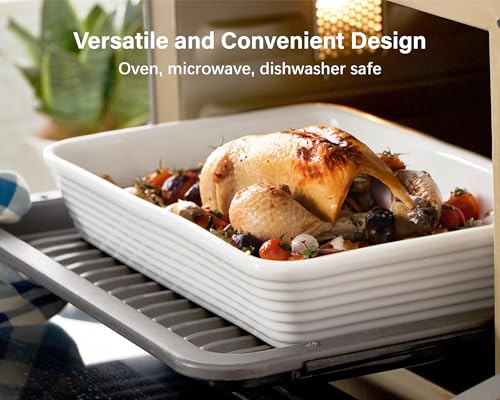 Onemore Ceramic Baking Dish, 9X13 Baking Pan Casserole Dish Large Rectangular Baking Dishes For Oven Deep Dish Lasagna Pan For Family Meals Ribbed White Bakeware For Roasting & Serving thumb #1