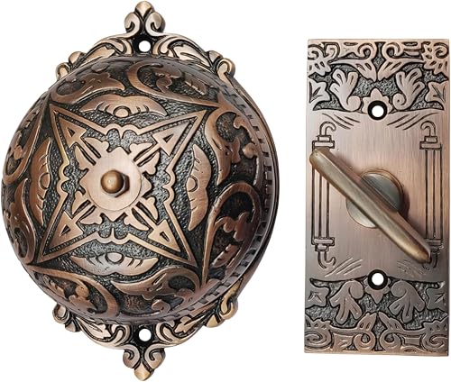 A29 Viktorianische Türklingel, antikes Kupfer-Finish, mechanisches Glockenspiel, massives Messing, Vintage-Türklingel für Häuser mit manuellem Handdrehspiel, dekoratives klassisches Design, keine