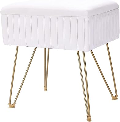 YYW HOME Vanity Bench with Storage - Vanity Stool for Makeup Accent Chair Vanity Seat with Storage Small Ottoman with Storage (White)