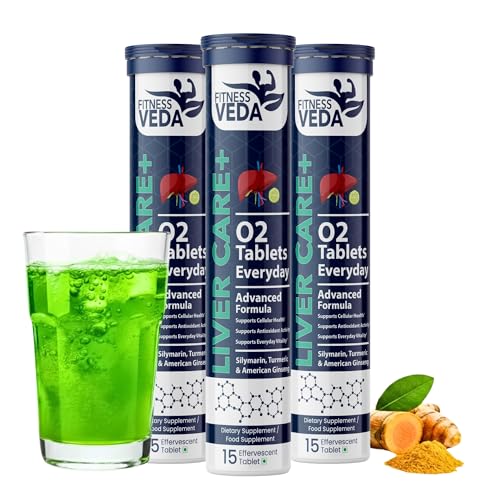 Image of Fitness Veda Liver Detox Effervescent- Pack of 3 (15x3) | Fatty Liver Health Supplement | Milk Thistle With American Ginseng | Drop, Dissolve, Fizz & Drink | Advanced Ayurvedic Formula for Liver Health - 15 Tablets Each