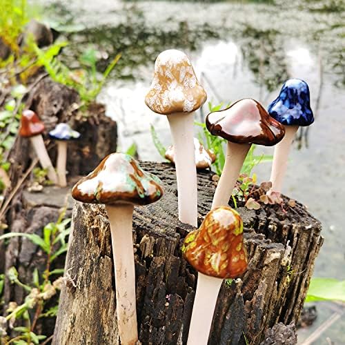 MOONZON 8PCS Ceramic Mushroom Statue Garden Pot Decoration Mushroom Figurine Indoor and Outdoor Flowerpot Decoration Lawn Tree Ornaments Pottery Accessories