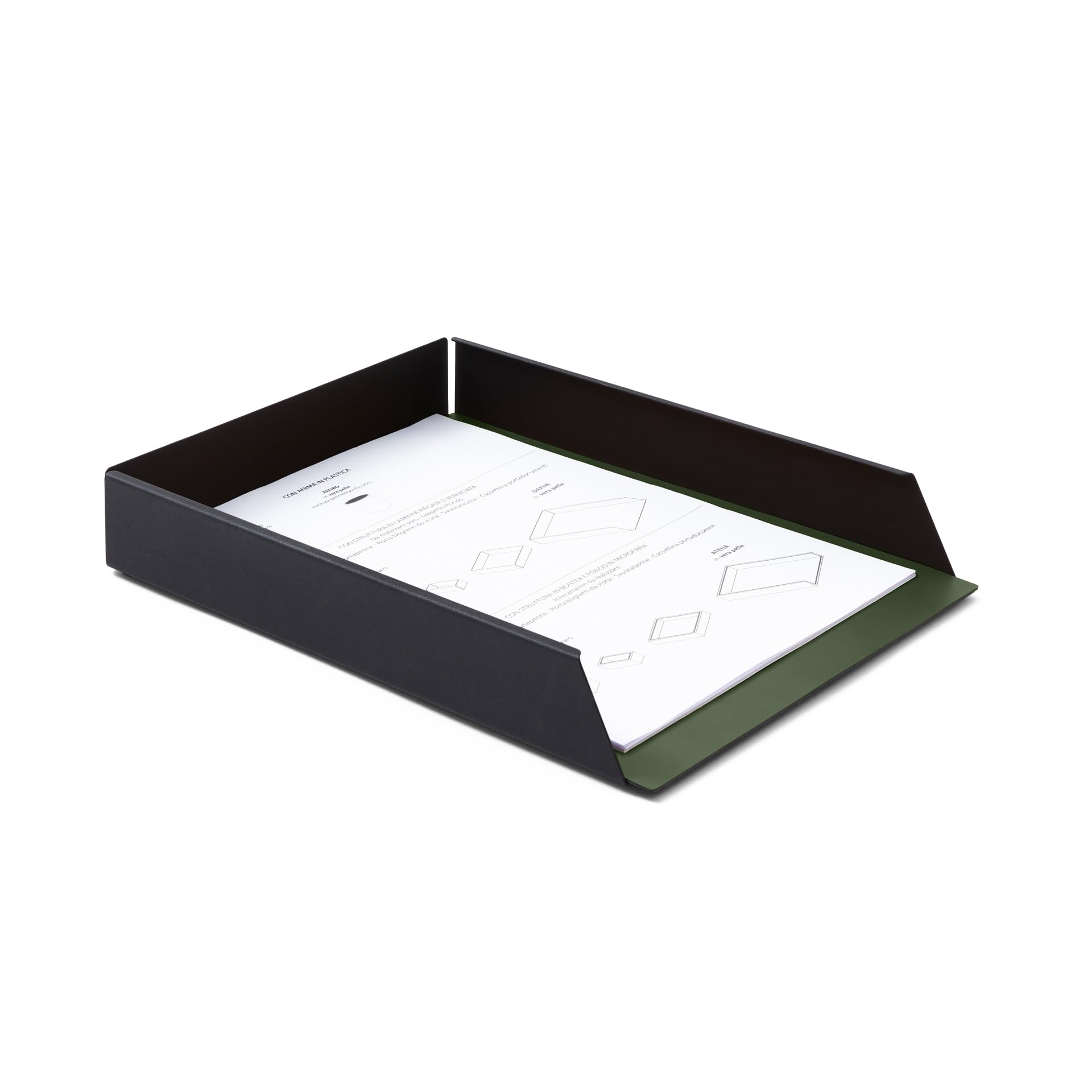 Eglooh - Moire - Set Scrivania Acciaio Nero Opaco - Fondi Interni in Cuoio Verde - 4 Pezzi: Svuotatasche, Portapenne, Porta Documenti, Porta Biglietti da Visita - Made in Italy
