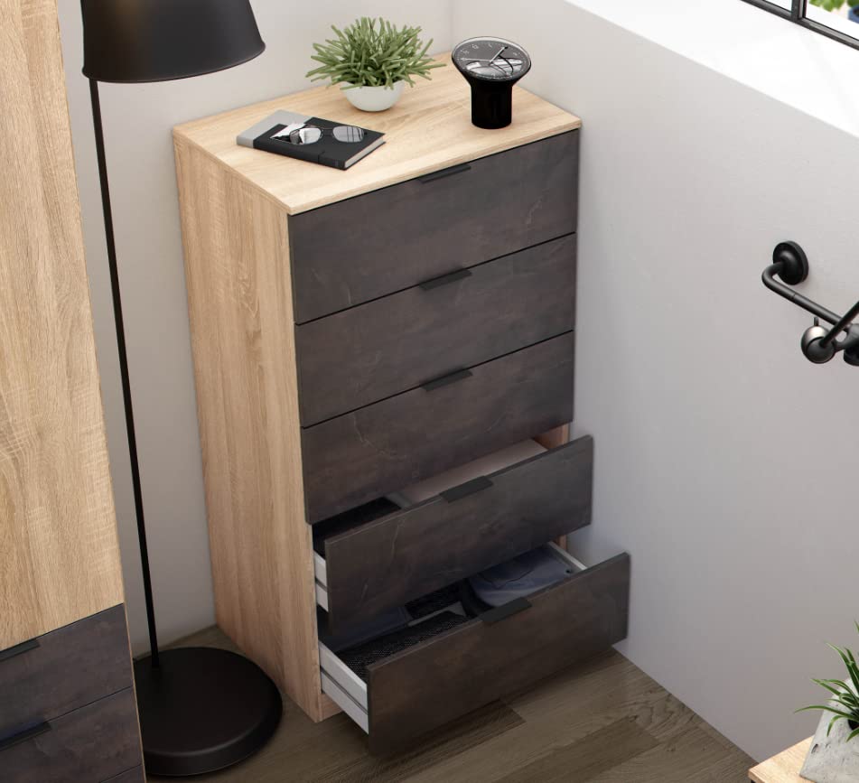 Settimino 110 cm Ossido e Rovere canadese con 5 cassetti - ossido e rovere canadian