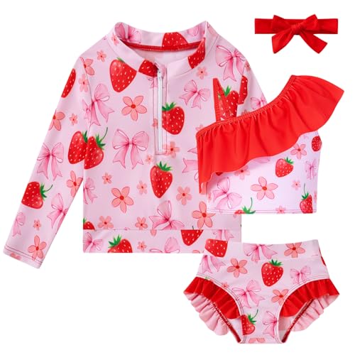 Image of Funnycokid Baby Toddler Girls Swimsuit 4 Piece Bathing Suit Long Sleeve Rash Guard Sets 12 Months-7 Years
