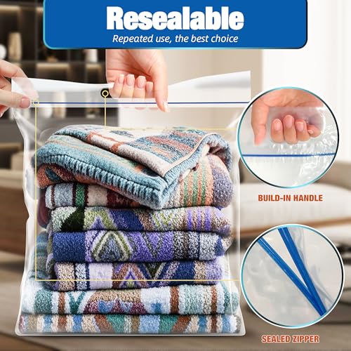 3 Gallon Extra Large Zipper Bag, 16” x 18”, Clear Plastic Storage Bag with Handle for Clothes, Moving, Travel, 2mil Thick, 15pcs