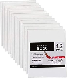 Canvases Panels 8 x 10 inch - 100% Cotton Artist Blank Canvas Board for Painting, Pre-gessoed, Primed, Acid-Free Blank Canvas, Perfect for Acrylic and Oil Painting, Pack of 12