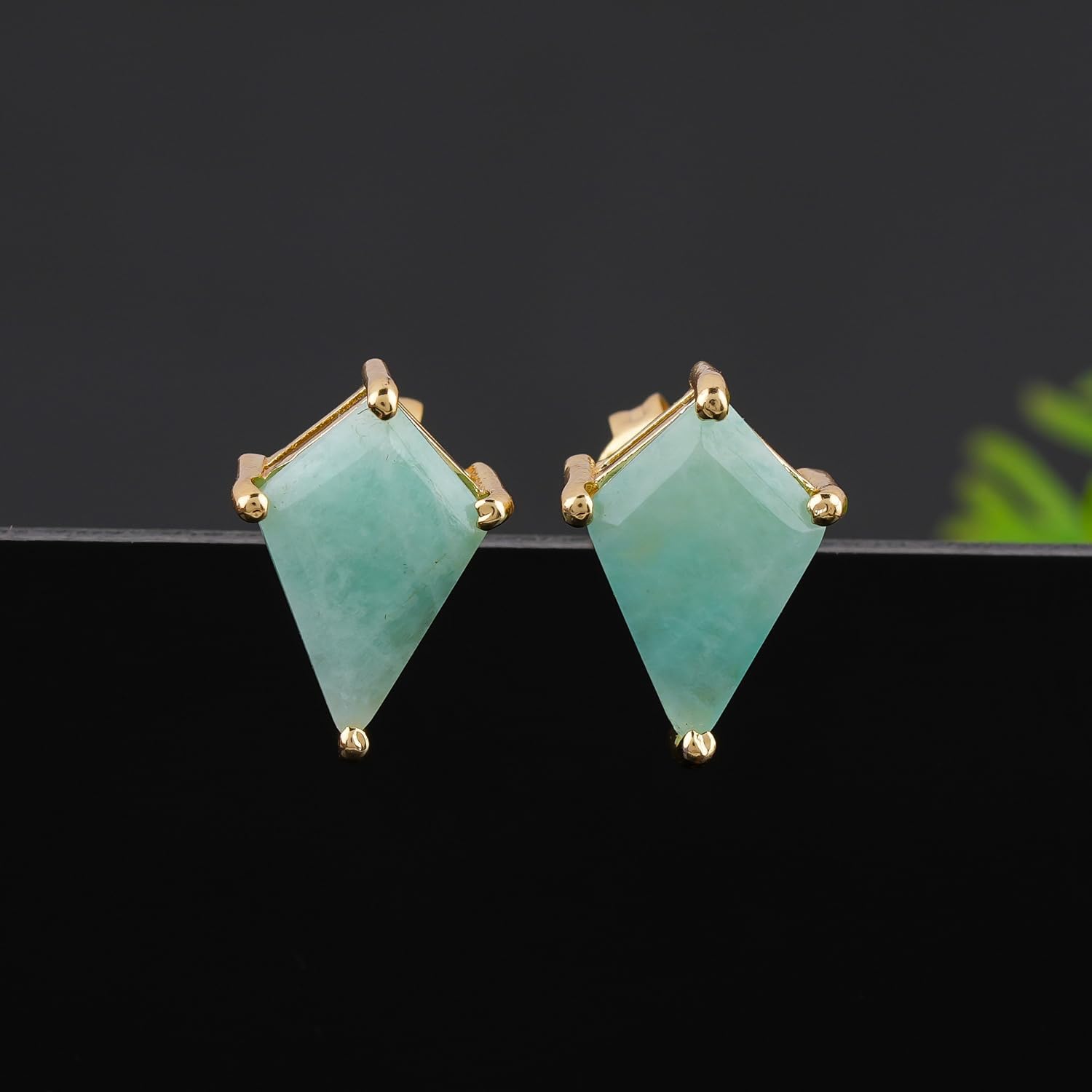 Gemstone Kite Stud Earrings for Women – 8x12 mm Cut Stone, Secure Prong Setting, 14K Gold Plated, Hypoallergenic Minimalist Dainty Jewelry for Everyday Wear, Elegant Gift Choice - Image 2