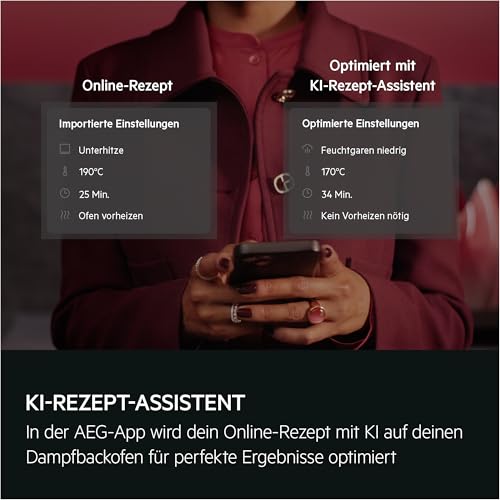 AEG Wifi ugrađena parna pećnica, višenamjensko kuhalo na paru, zaslon serije 8 osjetljiv na dodir, s potpomognutim kuhanjem korak po korak, Proizvedeno u Njemačkoj, 100% automatsko kuhanje na pari i sous vide, recepti za aplikacije, TP8SB73ZAB