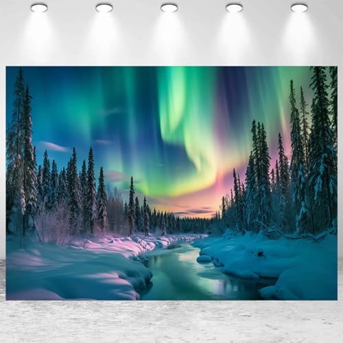 7x5ft Colorful Northern Lights Backdrop Aurora Borealis Norway Polar Lights Pine Trees Forest Photography Background Wallpaper Home Decor Photo StudioProps