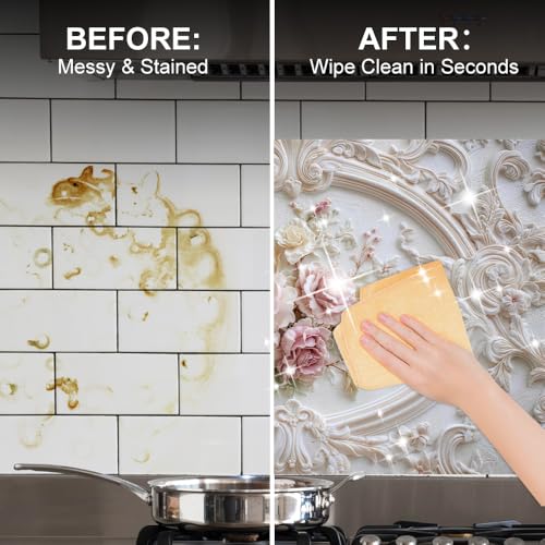 Image of Baroque Rose Kitchen Backsplash Peel and Stick, 35.4x23.6 in