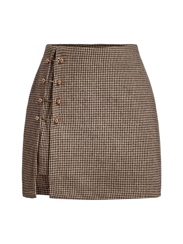 WDIRARA Women's Side Slit Metallic Trim High Waisted Faux Leather Short Skirts