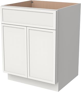 Solid Wood Frame Shaker Style RTA Sink Base Cabinet - 2 Doors, 1 False Drawer for Kitchen, Bathroom Vanity, Office NT-Origami White, 24" W x 24" D x 34.5" H