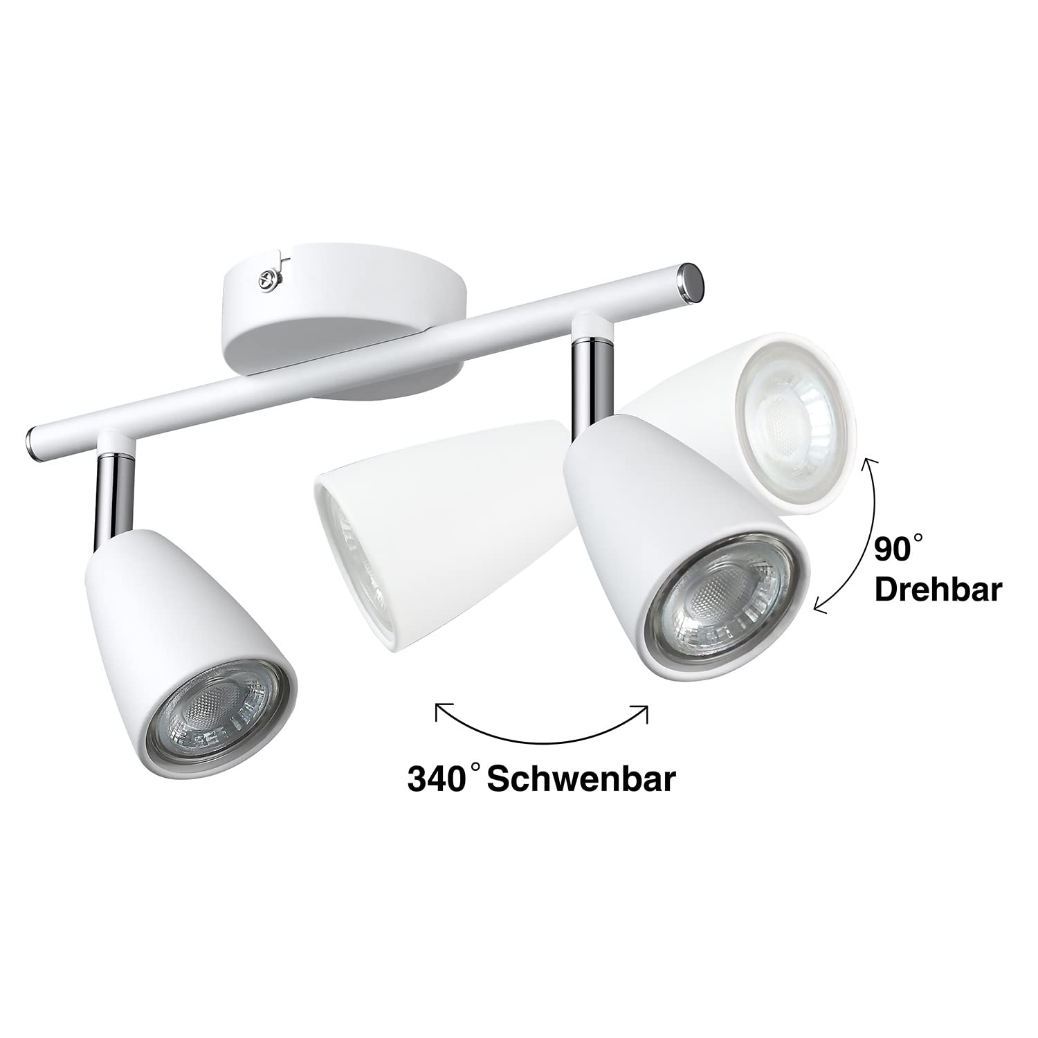 IMPTS LED Deckenleuchte Drehbar weiß, 4-Flammig Spotbalken, LED Deckenlampe inkl.4x3W GU10 Leuchtmittel, 250LM IP20 230V Warmweiß, Modern Deckenlampe Deckenspots für Wohnzimmer, Schlafzimmer