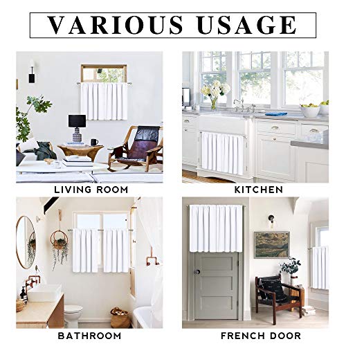 RYB HOME Blackout Curtains for Kitchen, Over Sink Privacy Curtains Window Decor, Thermal Insulating Drapes for Bathroom Cafe Bedroom Small Window, W 42 x L 24 inch, Pure White, 2 Panels