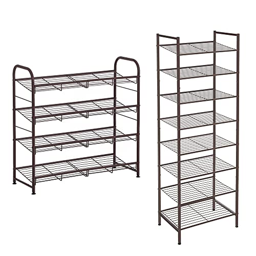 Image of SONGMICS 4-Tier Shoe Rack and 8-Tier Storage Rack Bundle, Shoe Organizer, Sturdy Narrow Shoe Shelf, Adjustable Feet, Vertical Shoes Rack Tower for Entryway, Bronze ULMR067A01 and ULMR028A01