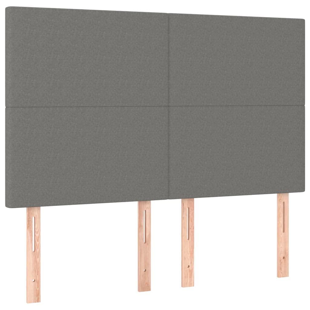 Sprężynowy z regulowanym zagłówkiem kontynentalne 140x190 cm szary | Łóżko kontynentalne z materacem kieszeniowym 140x190 cm ciemnoszara tkanina z zagłówkiem i ławką
