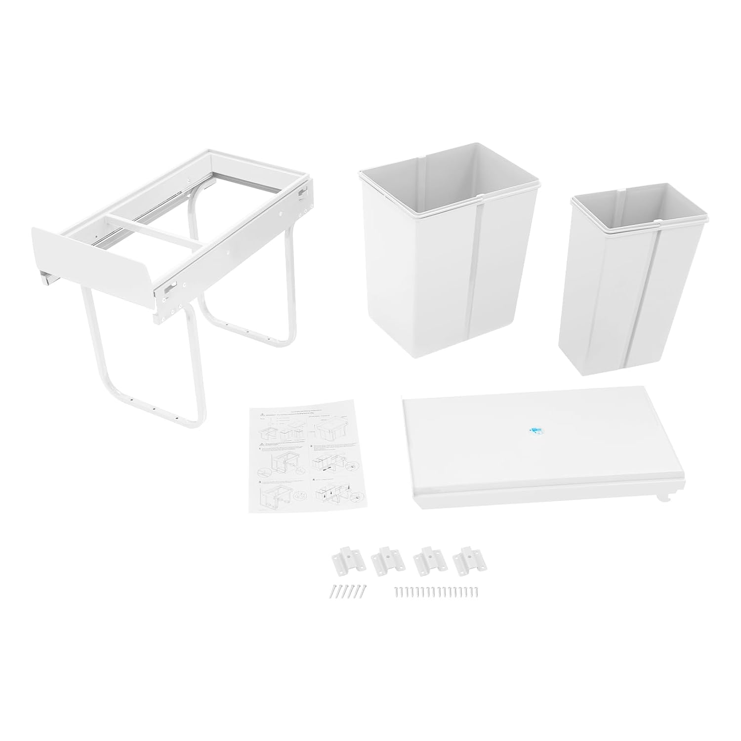 Kitchen Cabinet Garbage Can Recycling Container Kitchen Waste Bins Cabinet Pull-Out Recycling Bin with Lid & Double Bucket Design Trash Can for Cabinets, Under Countertops (White, Ordinary Rail)