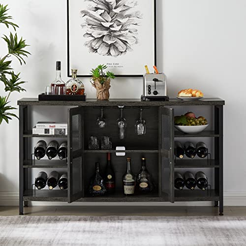 Realglow Storage Cabinet With Wine Rack, Sideboard Buffet Cabinet, Kitchen Cabinet With Storge, Coffee Bar Cabinet For Living Room Dining Room Hallway (Black Wood Grain) #TOP23