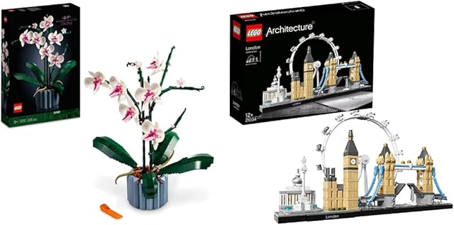 LEGO 10311 Icons Orchid Artificial Plant Building Set & 21034 Architecture Skyline Model Building Set, London Eye, Big Ben, Tower Bridge Collection, Office Home Décor, Gift Idea