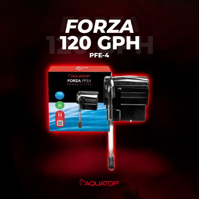 Image of Aquatop Forza 120 GPH Power Filter for Aquariums - Fits upto 25 Gal Freshwater & Saltwater - Advanced Filtration Design - Crystal Clear Water - PFE-4