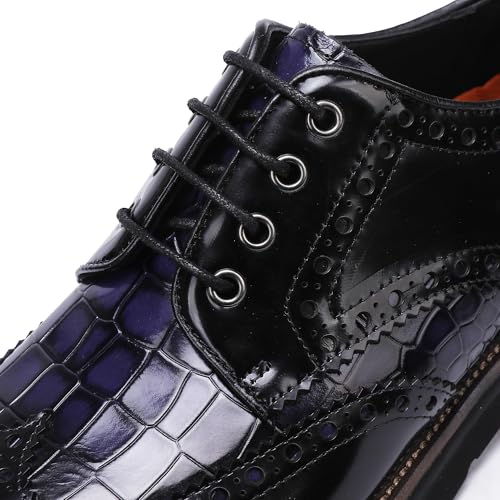 Image of Men's Dress Oxford Formal Shoes Leather Business Shoes for Men, Crocodile Pattern /Two Color Mix