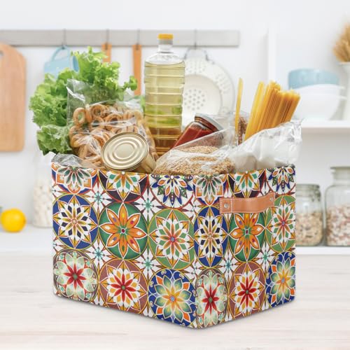 Image of Mandala Flowers Storage Baskets for Organizing, Fabric Collapsible Storage Bins Box Ethnic Boho Decorative Toy Organizer Baskets for Closet Shelves Gift Basket 2Pcs