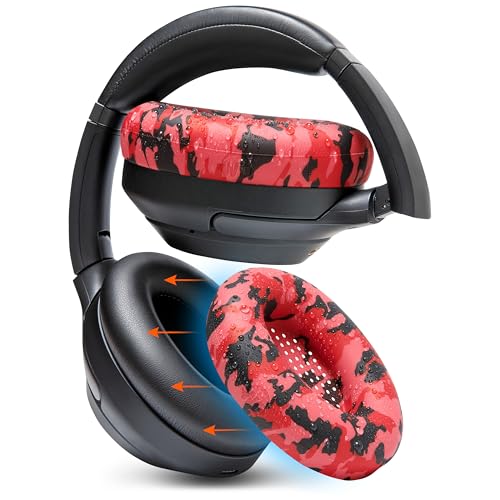Image of WC SweatZ XM3 - Patented Earpad Sweat Covers for Sony WH-1000XM3 | Made by Wicked Cushions | Made with Premium Silicone, Sweatproof & Easily Washable | Red Camo