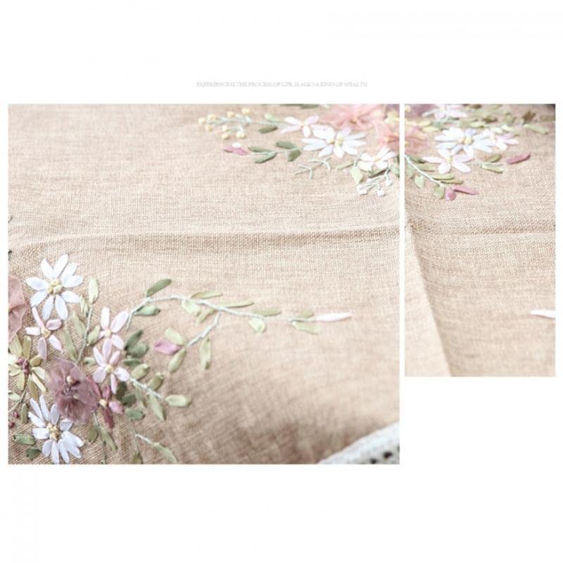 Image of Generic Printed Stamped Cross Stitch Tablecloth Kit for Embroidery, White, Linen, 90x90cm
